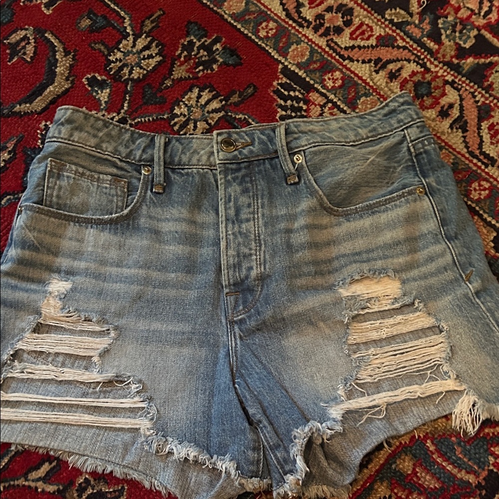 Good American Blue Distressed Jean Shorts